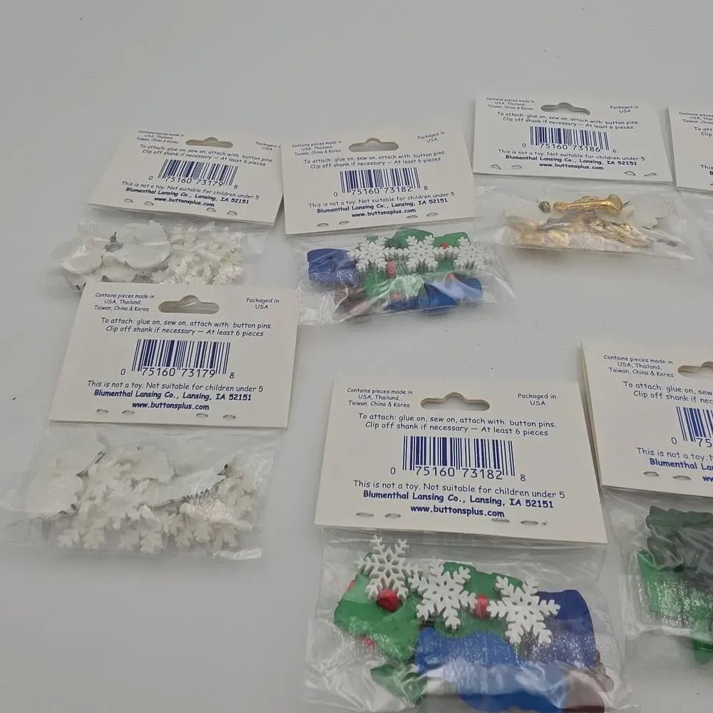 Favorite Findings Christmas Buttons Lot of 9 Packs Santa Snowman Angel Trees New